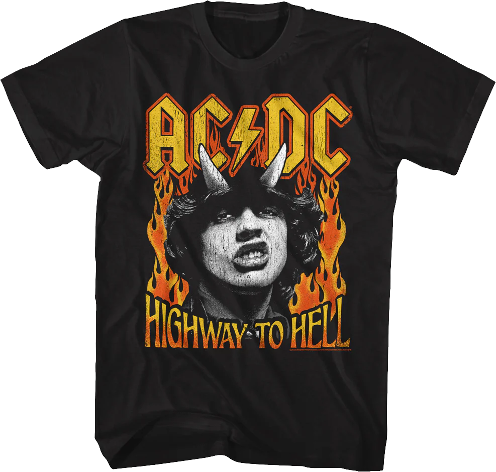 Angus Young Highway To Hell Flames ACDC Shirt