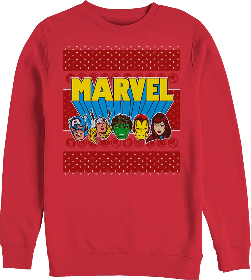 Avengers Faux Ugly Christmas Sweater Marvel Comics Sweatshirt