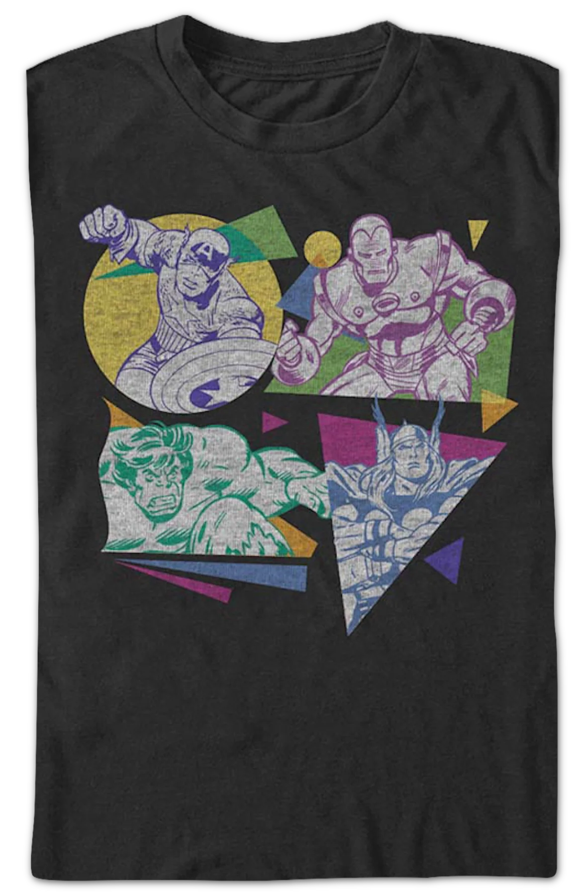 Avengers Retro Shapes Marvel Comics T-Shirt - Image 2