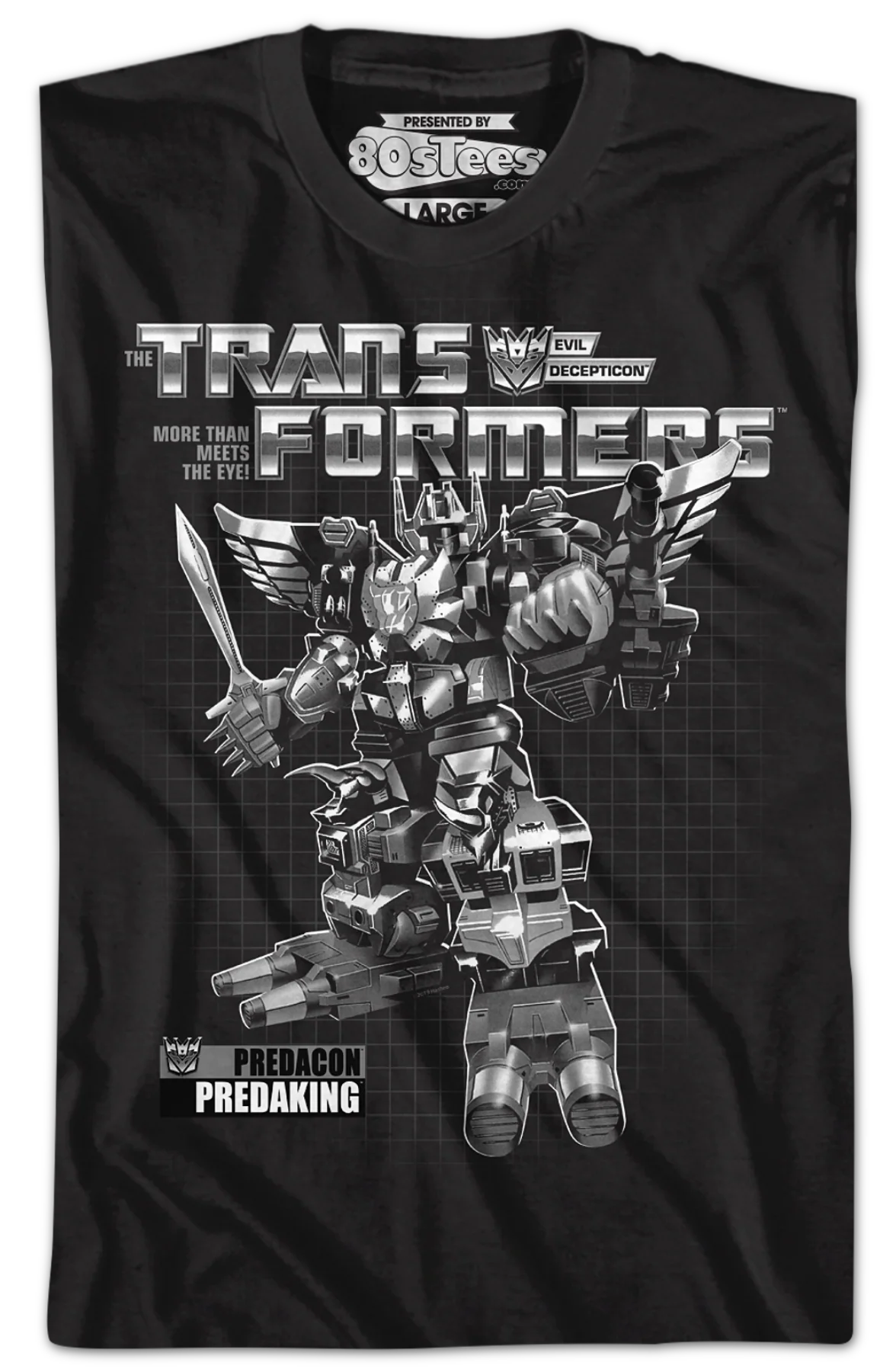 Black and White Box Art Predaking Transformers T-Shirt - Image 2