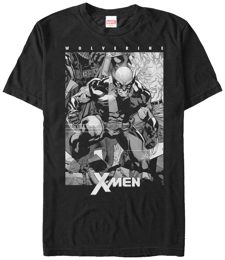 Black and White Wolverine X-Men T-Shirt