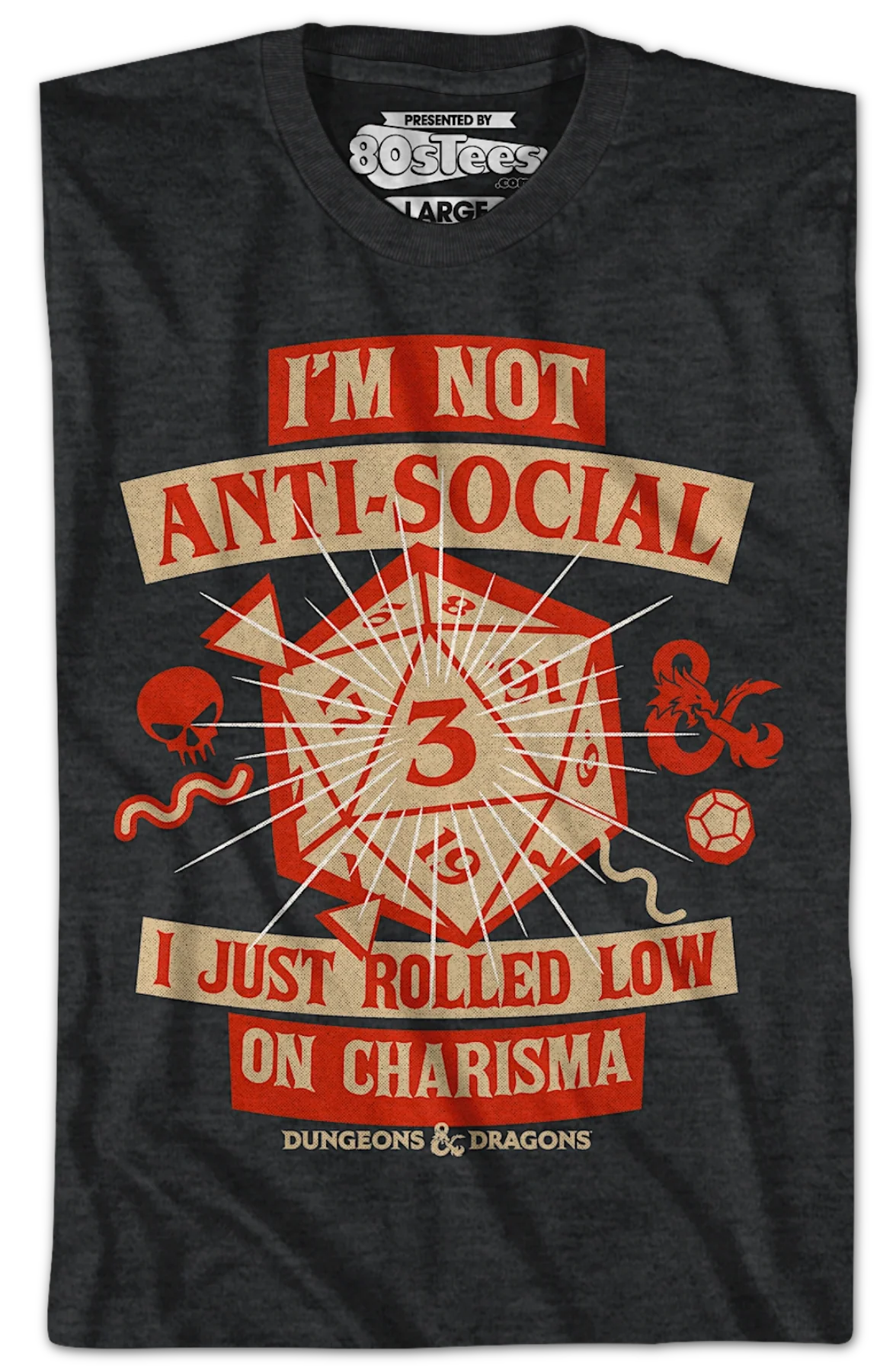 Black Heather Rolled Low On Charisma Dungeons & Dragons T-Shirt - Image 2