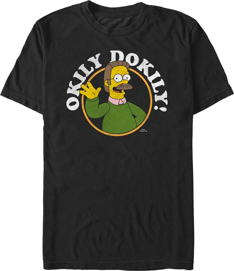 Black Ned Flanders Okily Dokily Simpsons T-Shirt
