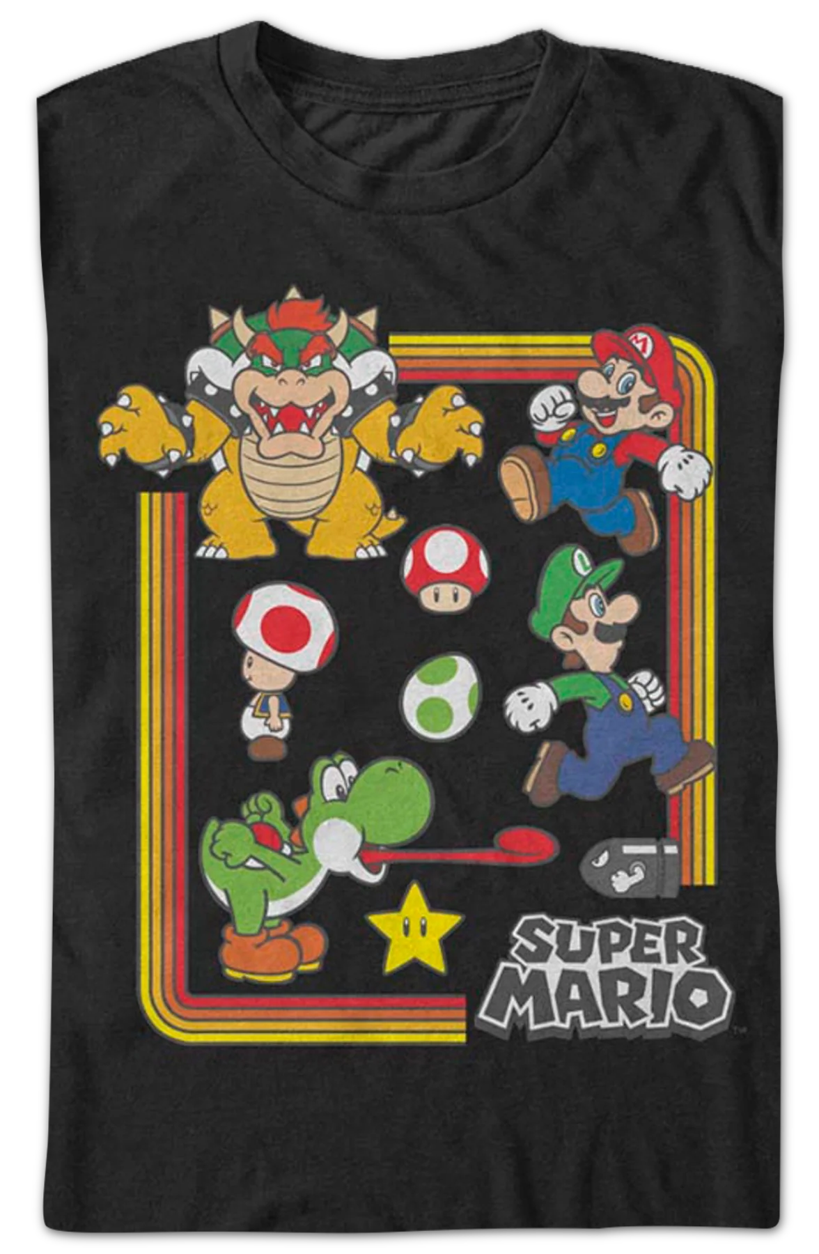 Black Nintendo Characters Super Mario Bros. T-Shirt - Image 2