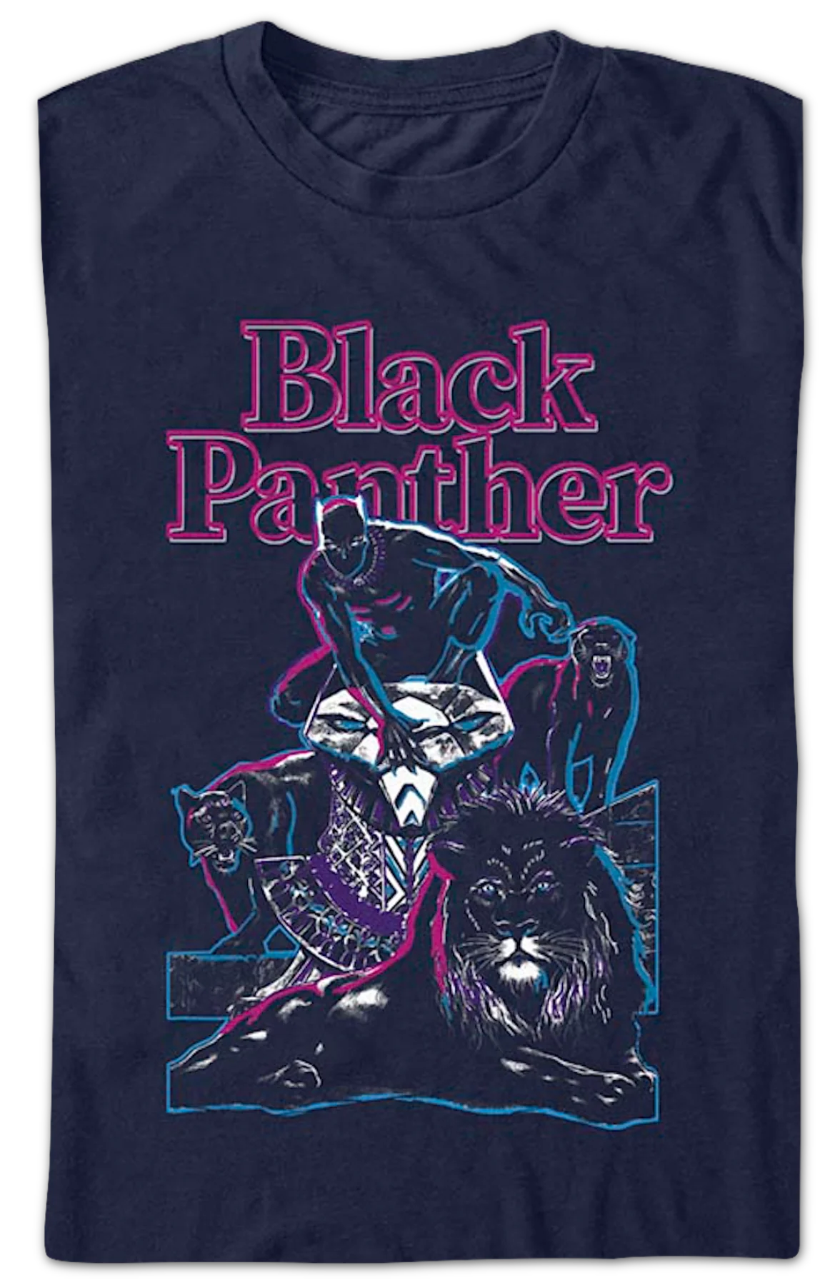 Black Panther Neon Outline Marvel Comics T-Shirt - Image 2