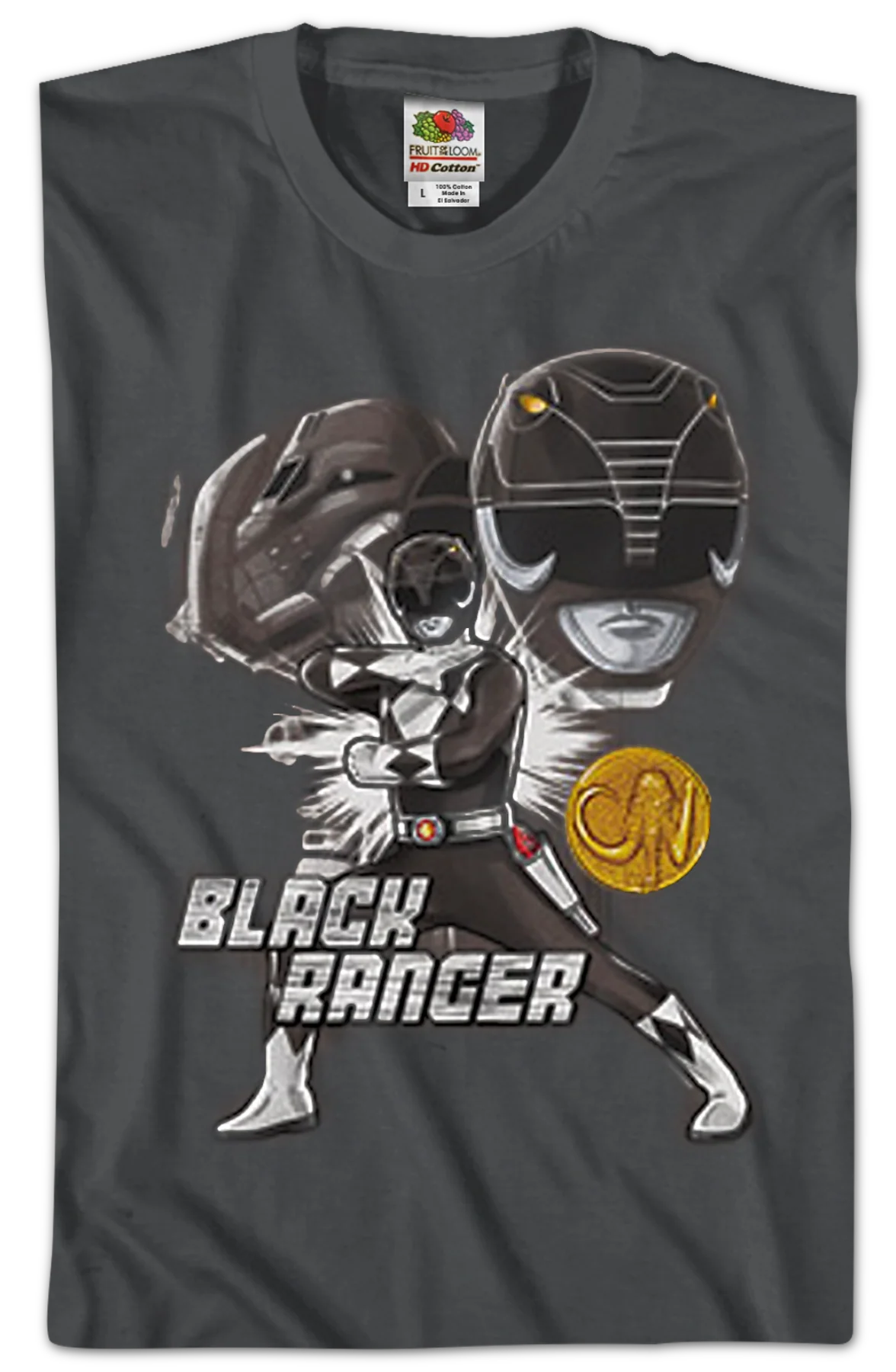 Black Ranger Mighty Morphin Power Rangers T-Shirt - Image 2