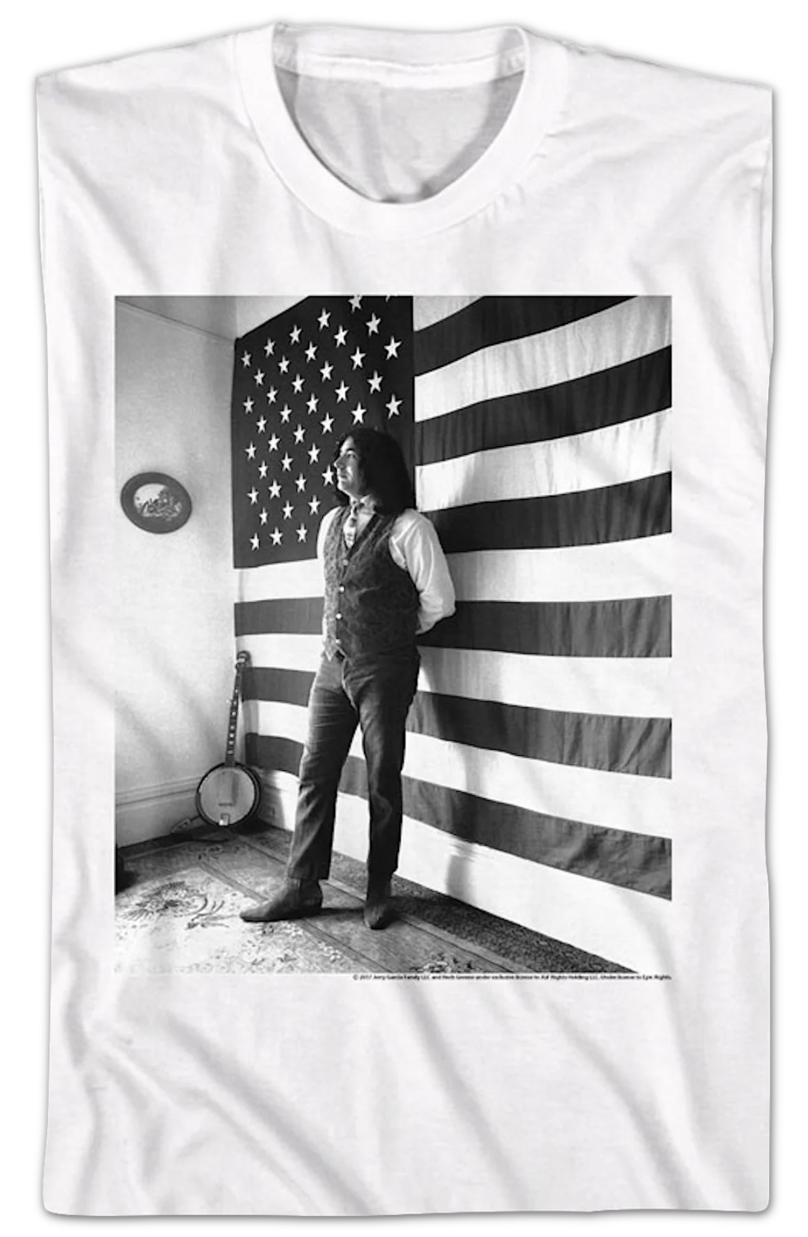 Black & White American Flag Jerry Garcia T-Shirt - Image 2