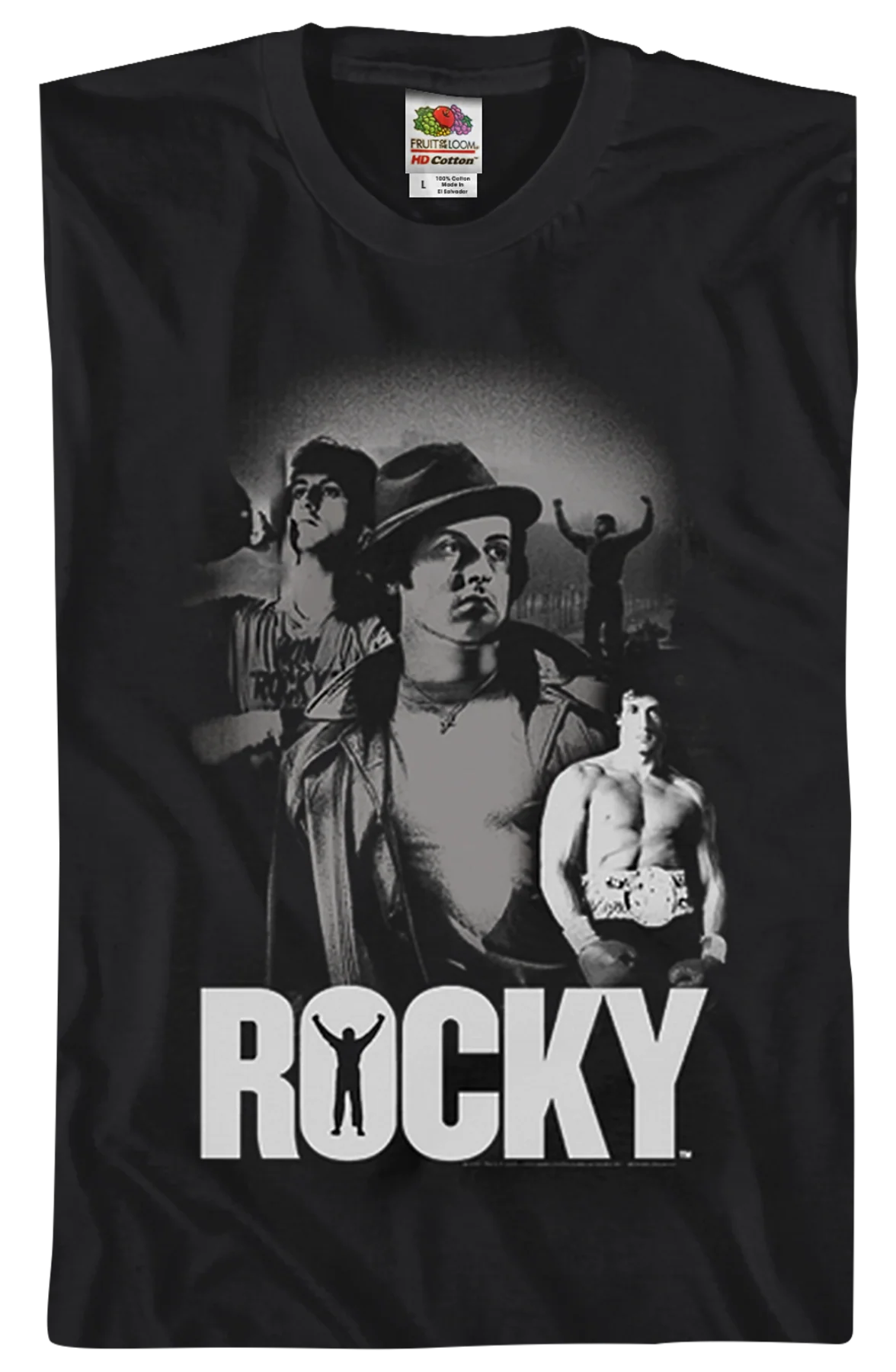 Black & White Italian Stallion Collage Rocky T-Shirt - Image 2