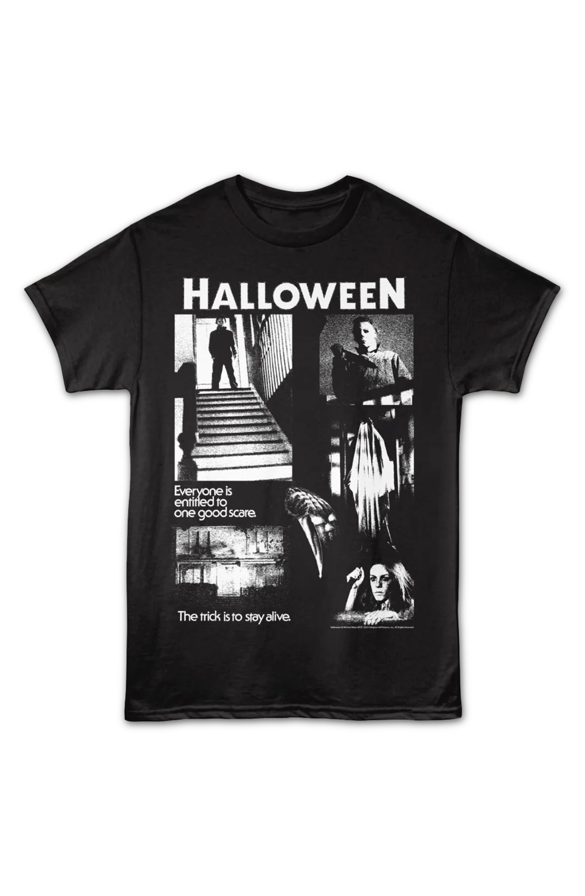 Black & White One Good Scare Collage Halloween T-Shirt - Image 2