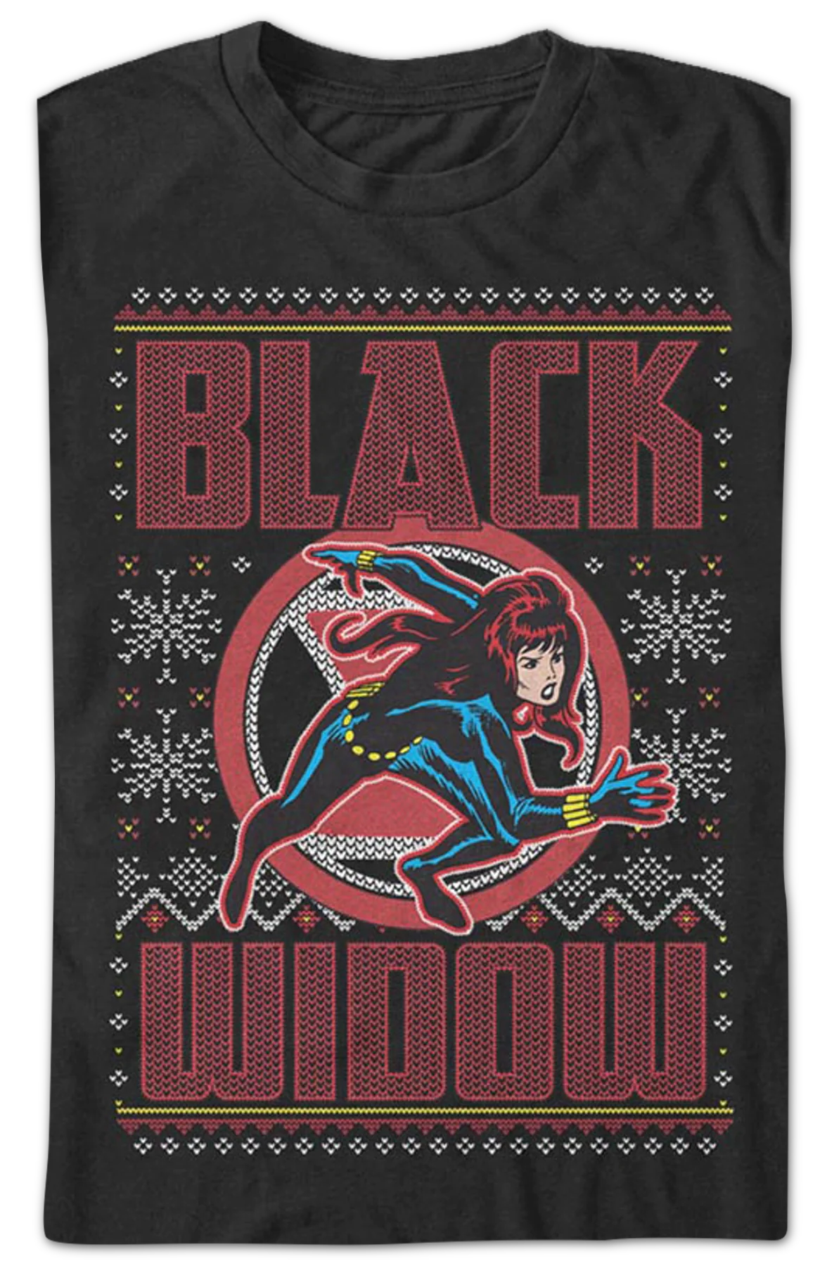 Black Widow Faux Ugly Christmas Sweater Marvel Comics T-Shirt - Image 2