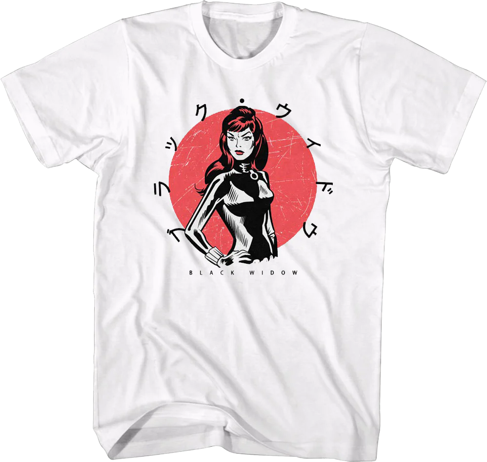 Black Widow Japanese Text Marvel Comics T-Shirt