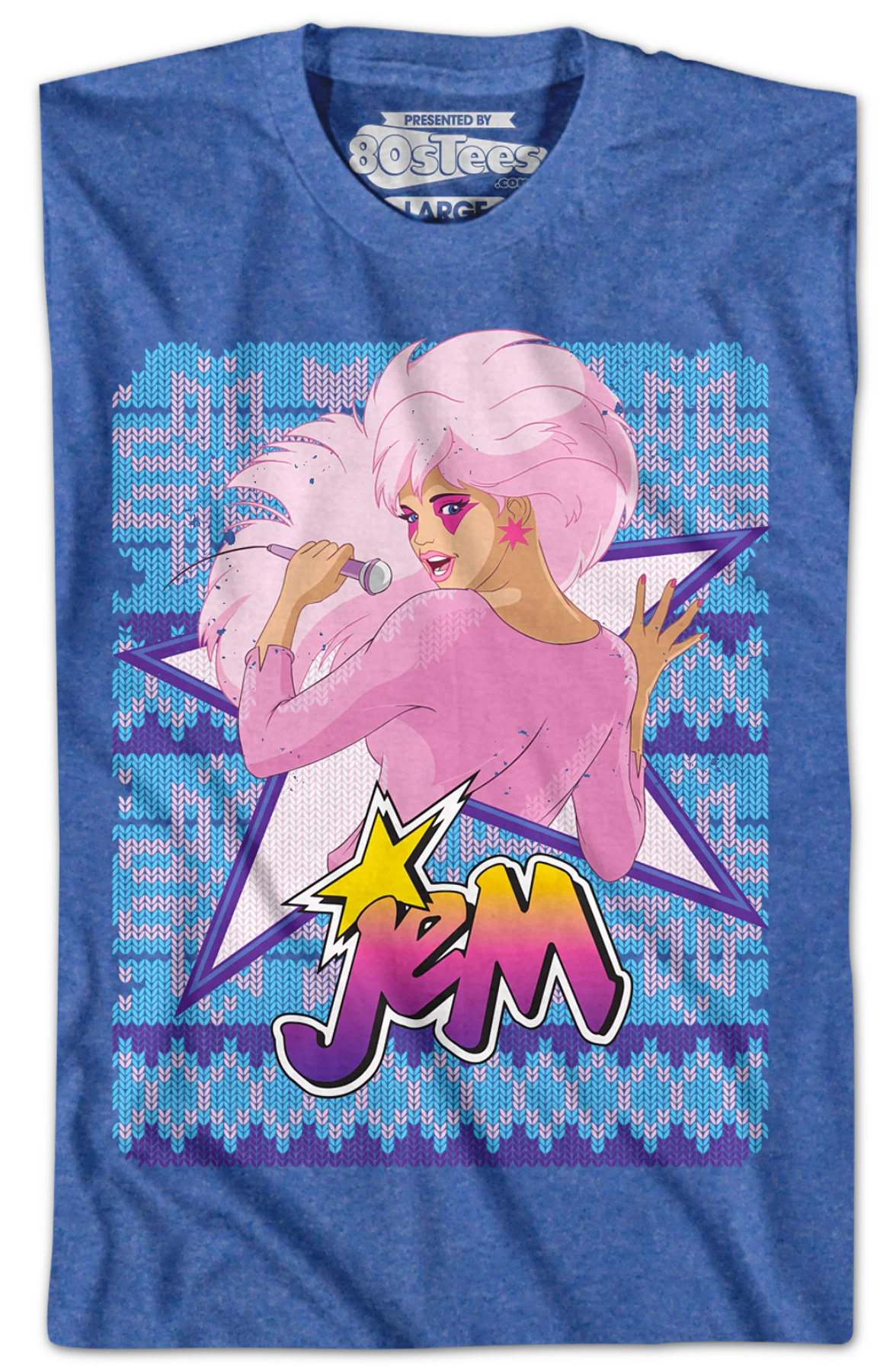 Blue Faux Knit Jem Christmas T-Shirt - Image 2
