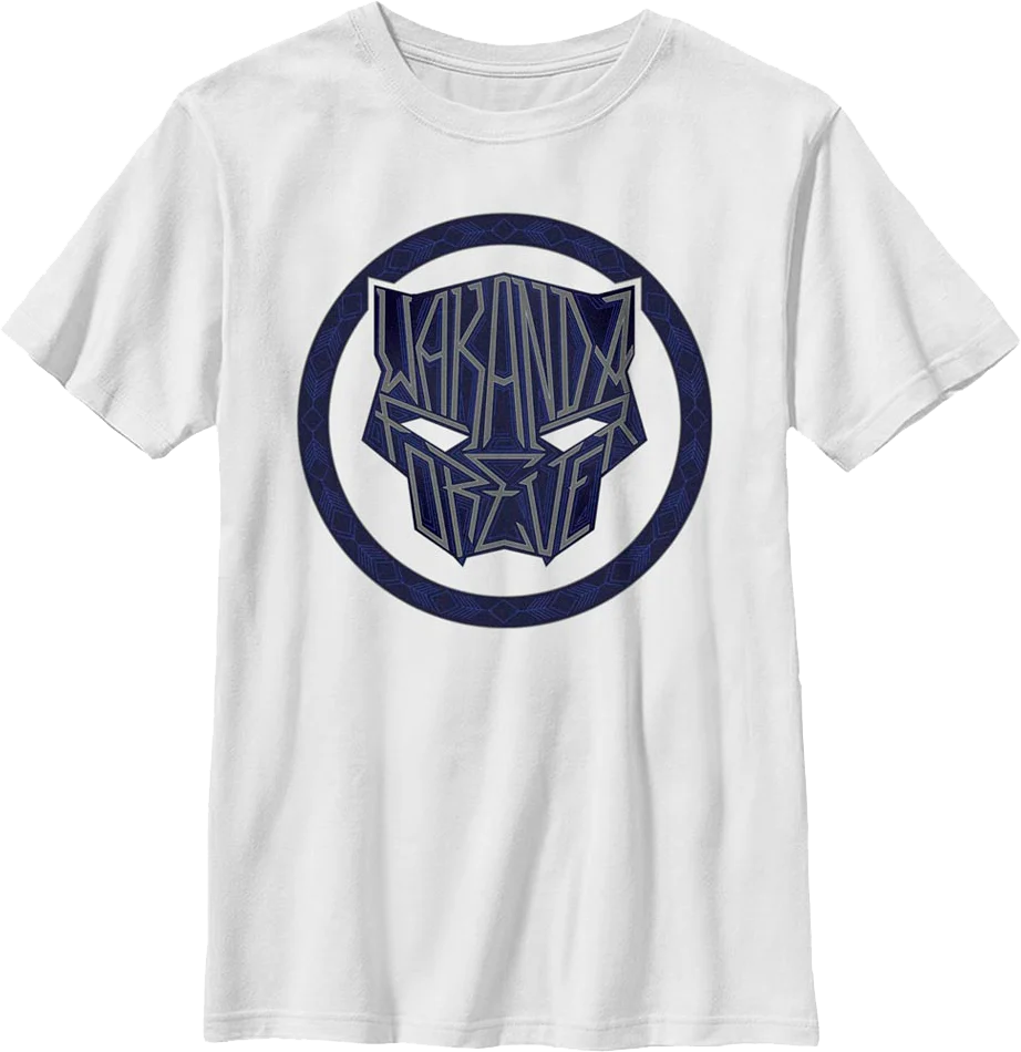 Boys Youth Black Panther Wakanda Forever Text Marvel Comics Shirt