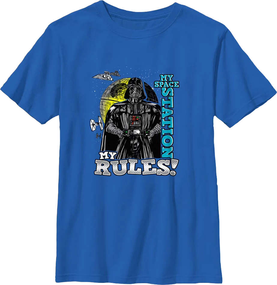 Boys Youth Darth Vader My Space Station My Rules Star Wars Shirt