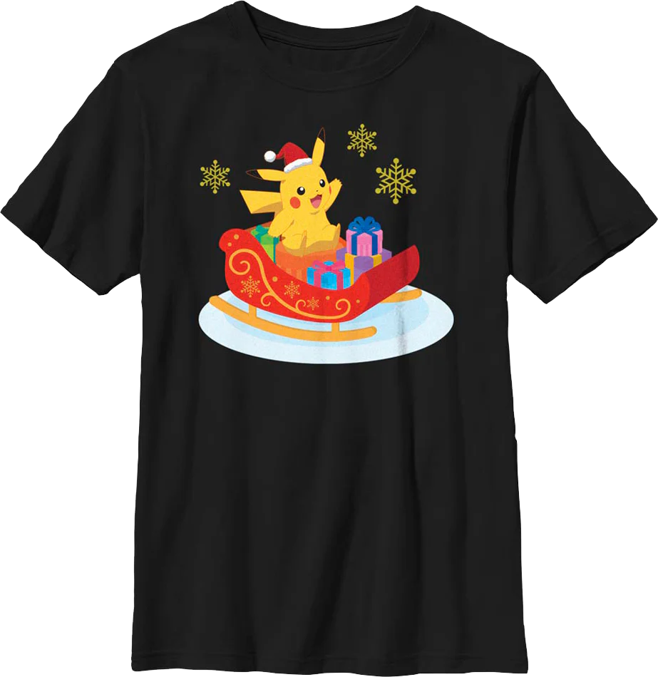 Boys Youth Pikachu Sleigh Ride Pokemon Shirt