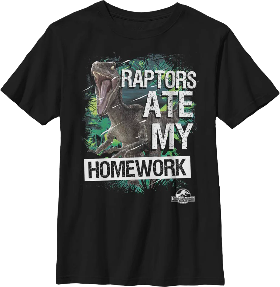 Boys Youth Raptors Ate My Homework Jurassic Park Shirt