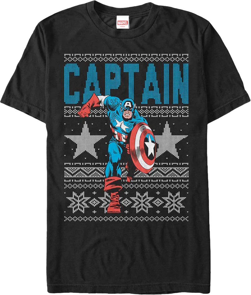 Captain America Faux Ugly Christmas Sweater Marvel Comics T-Shirt