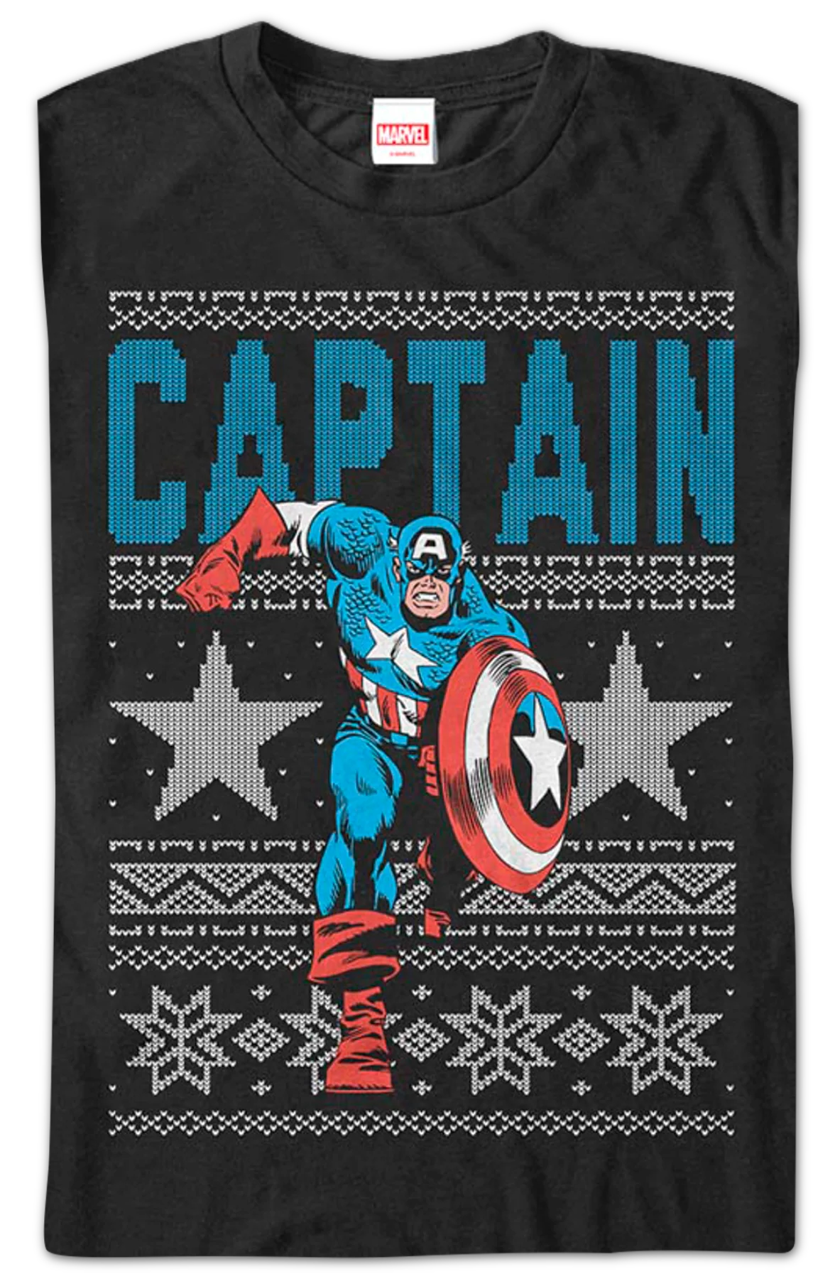 Captain America Faux Ugly Christmas Sweater Marvel Comics T-Shirt - Image 2