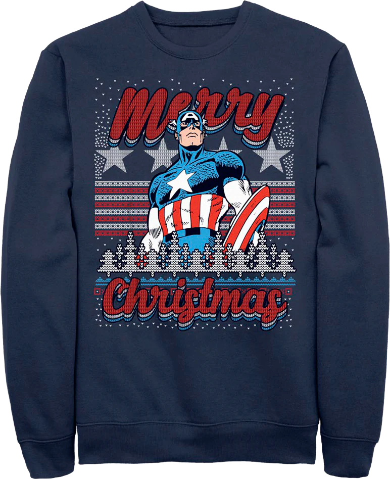 Captain America Merry Christmas Faux Ugly Sweater Marvel Comics Sweatshirt