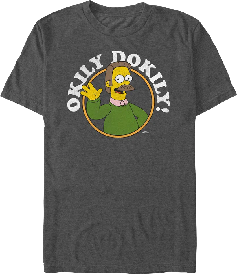 Charcoal Heather Ned Flanders Okily Dokily Simpsons T-Shirt