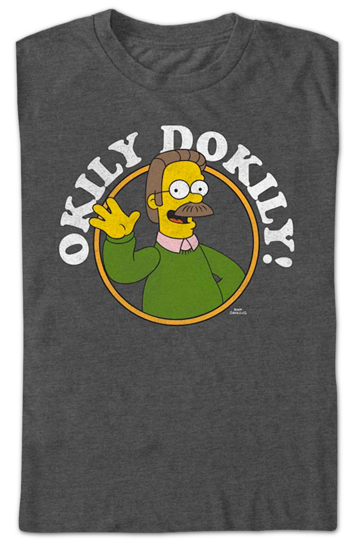 Charcoal Heather Ned Flanders Okily Dokily Simpsons T-Shirt - Image 2