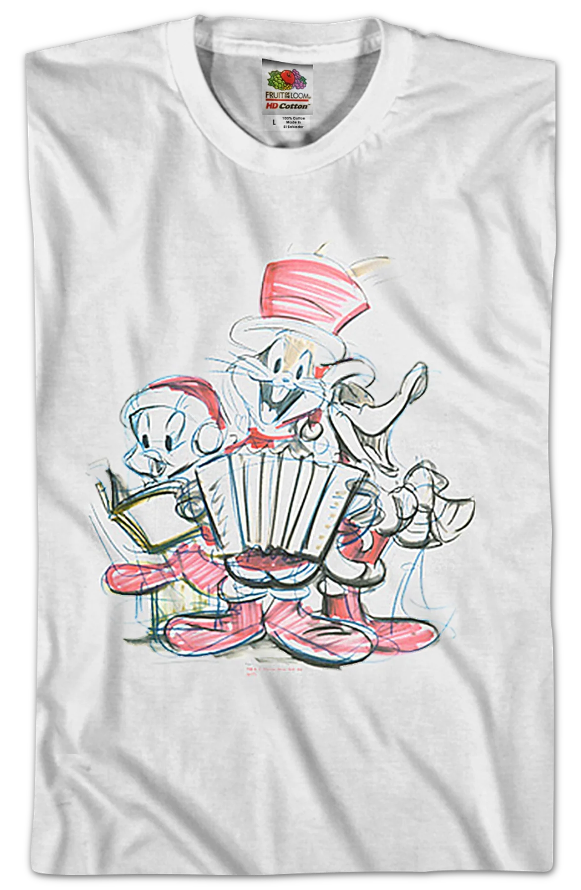 Christmas Caroling Sketch Looney Tunes T-Shirt - Image 2