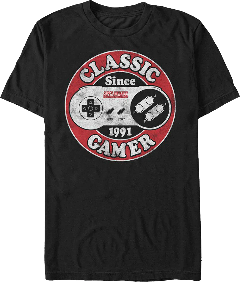 Classic Gamer Since 1991 Super Nintendo T-Shirt