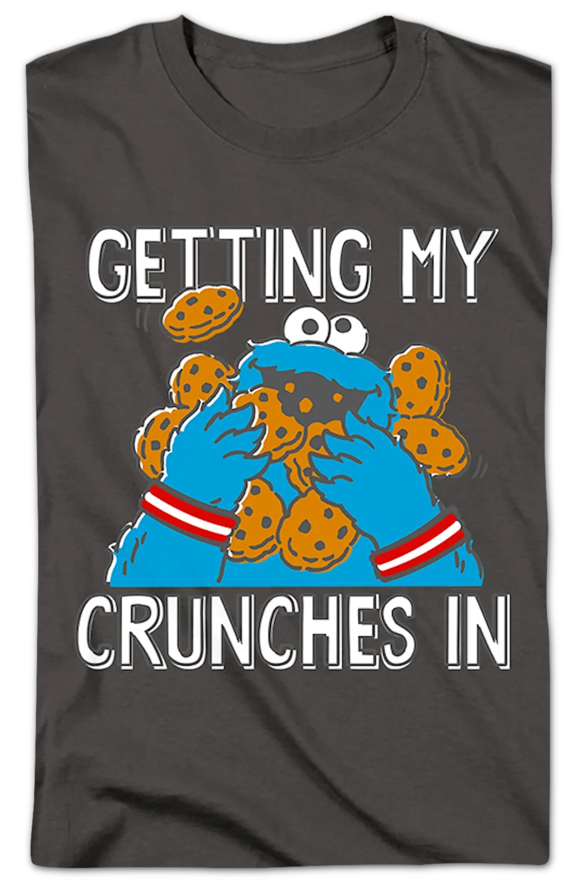 Cookie Monster Getting My Crunches In Sesame Street T-Shirt - Image 2