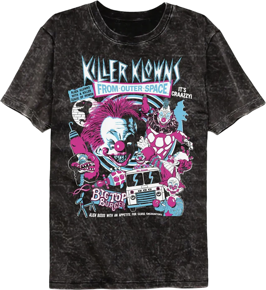 Crazy Collage Killer Klowns From Outer Space Mineral Wash T-Shirt