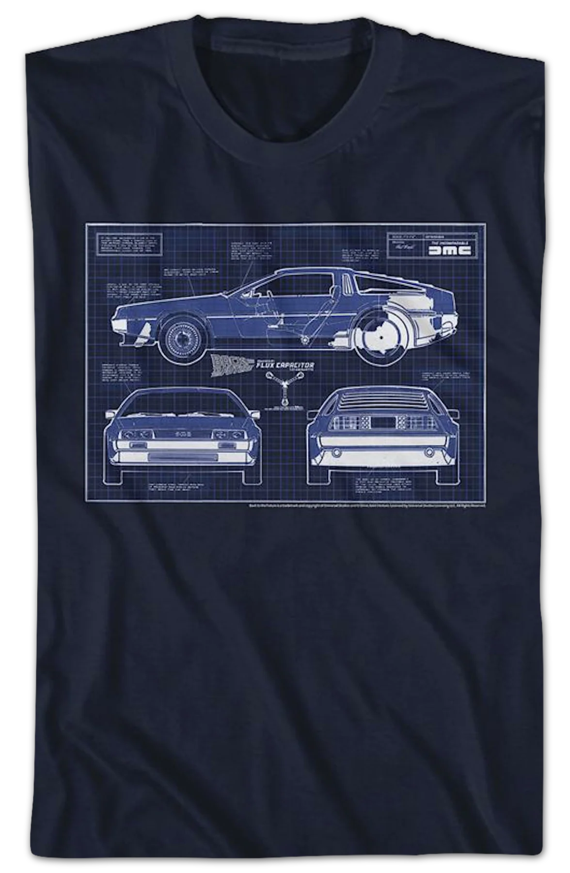 DeLorean Blueprints Back To The Future T-Shirt - Image 2