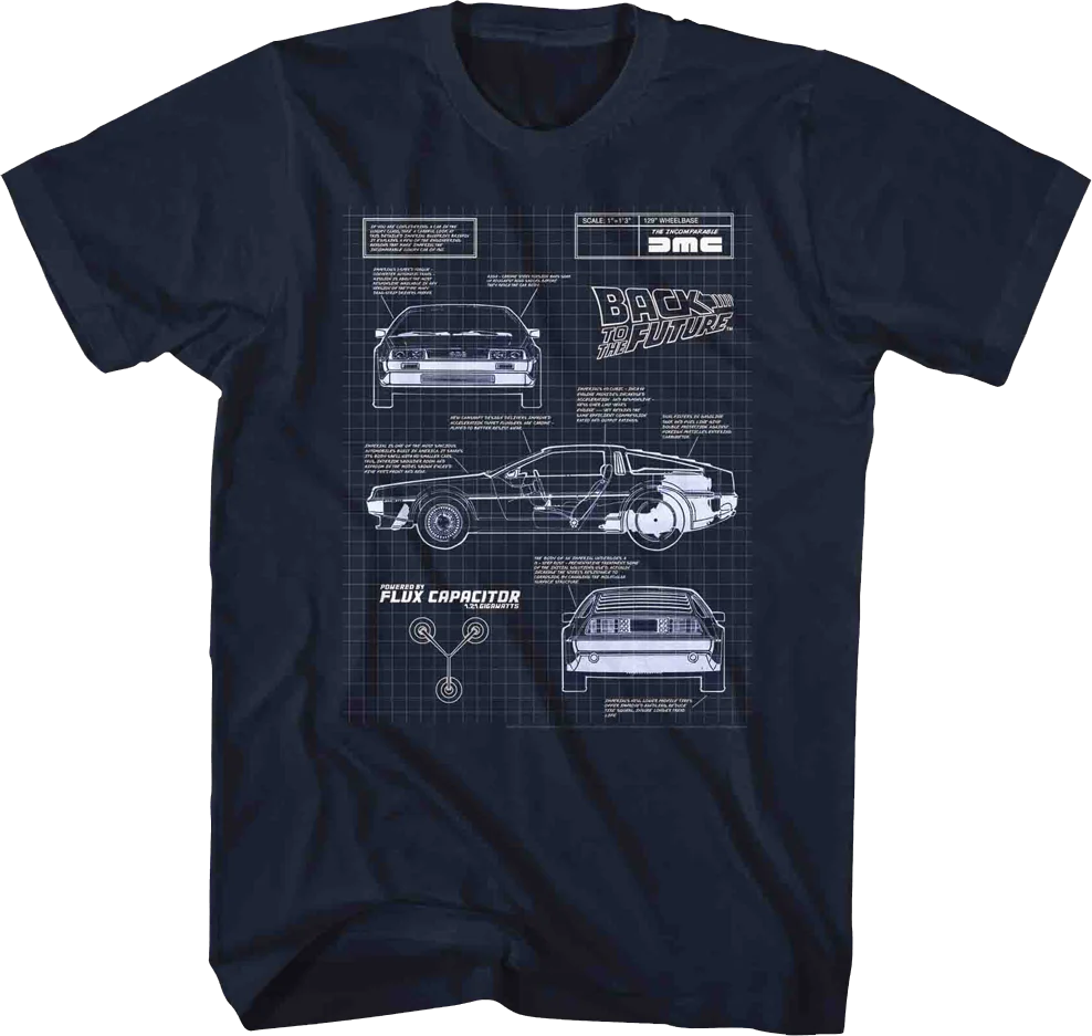 DeLorean Schematic Back To The Future Navy T-Shirt