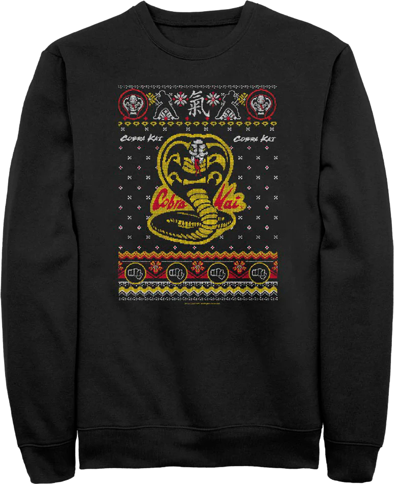 Dojo Logo Faux Ugly Christmas Sweater Cobra Kai Sweatshirt - Image 2