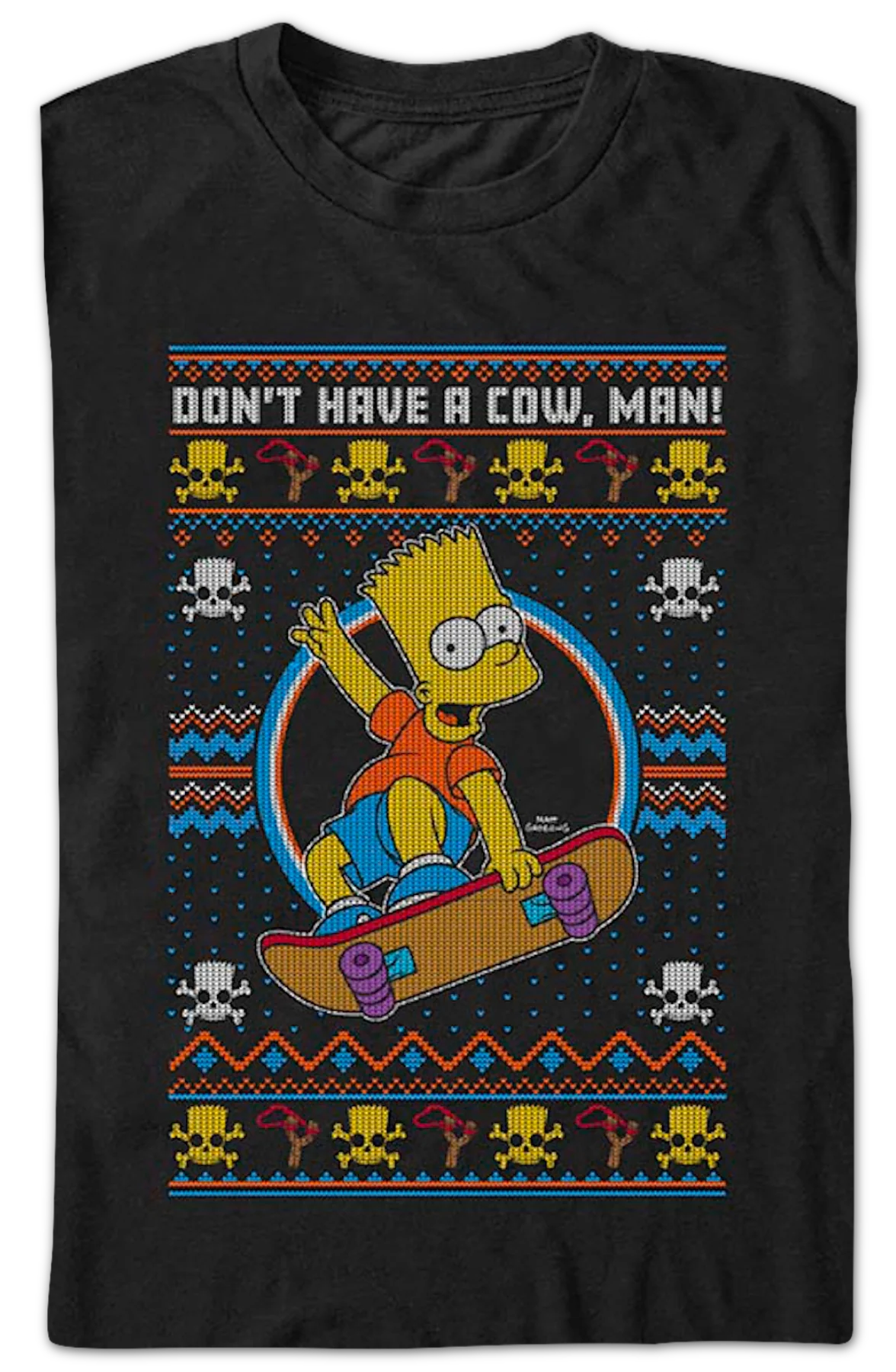 Don't Have A Cow Faux Ugly Christmas Sweater Simpsons T-Shirt - Image 2