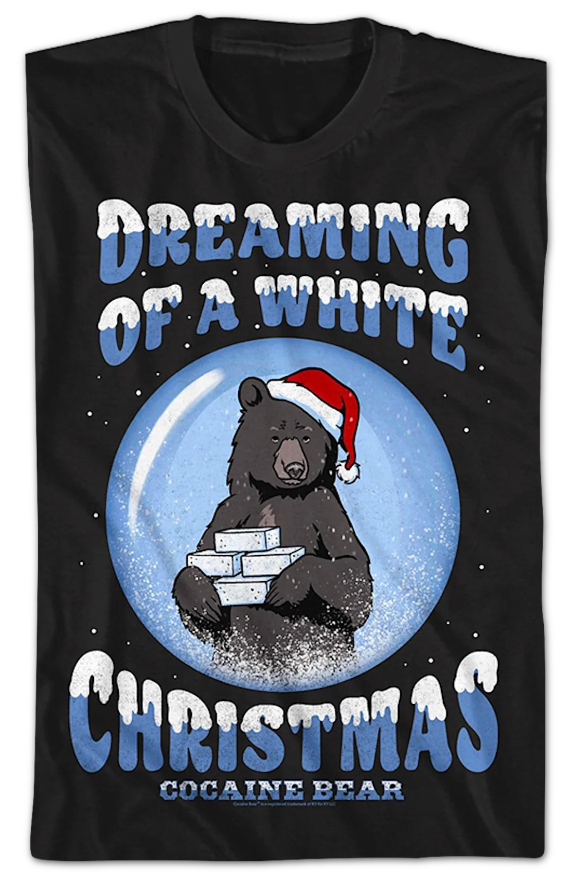 Dreaming Of A White Christmas Cocaine Bear T-Shirt - Image 2