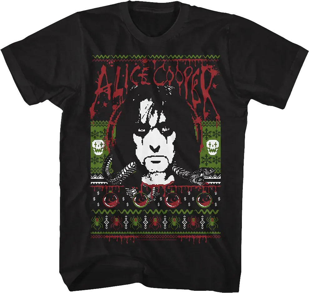 Faux Ugly Christmas Sweater Alice Cooper T-Shirt