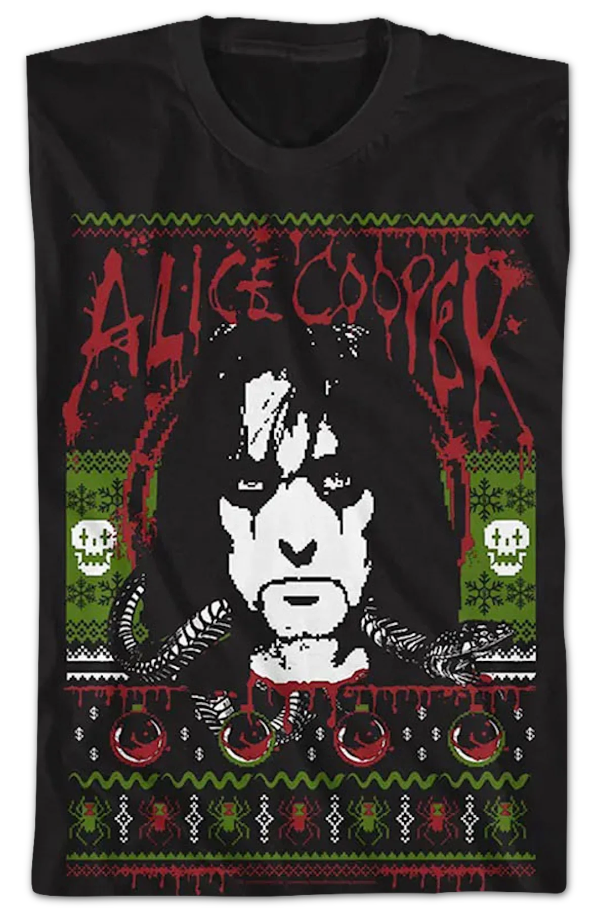 Faux Ugly Christmas Sweater Alice Cooper T-Shirt - Image 2