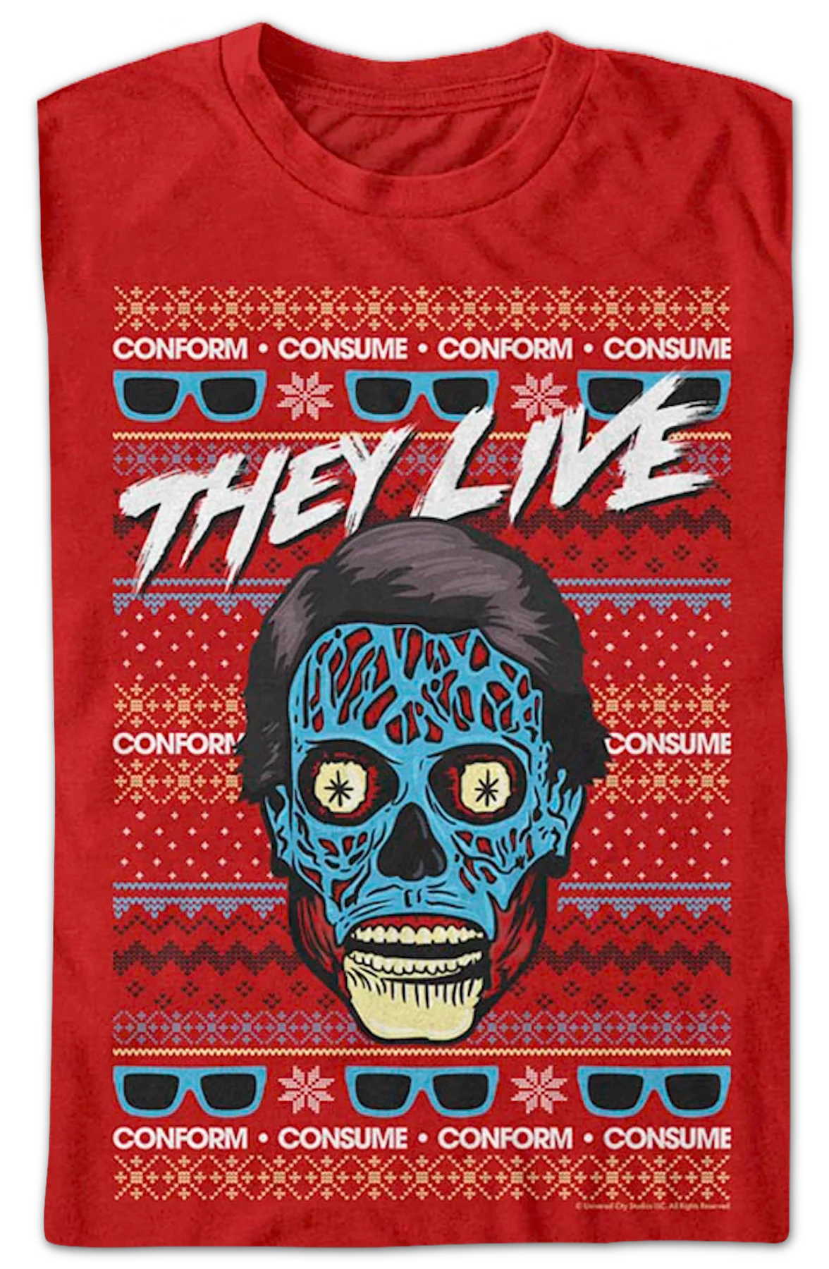 Faux Ugly Christmas Sweater They Live T-Shirt - Image 2