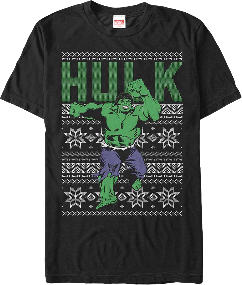 Faux Ugly Incredible Hulk Christmas Sweater Marvel Comics T-Shirt