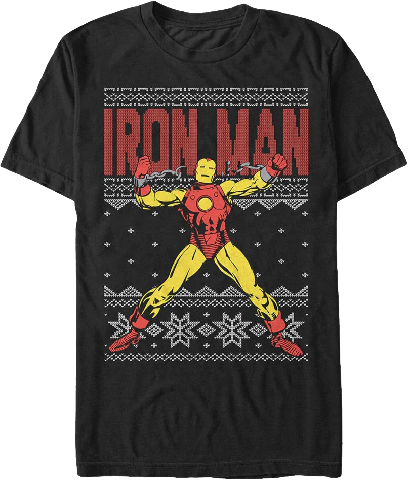 Faux Ugly Iron Man Christmas Sweater Marvel Comics T-Shirt