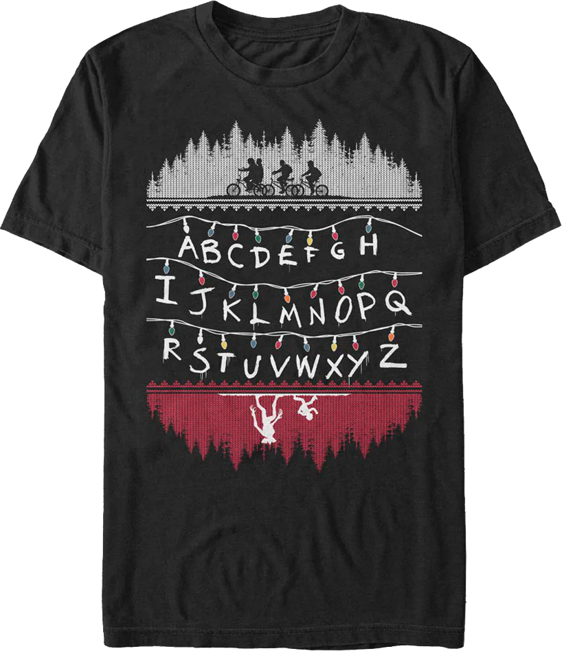 Faux Ugly Knit Christmas Lights Stranger Things T-Shirt