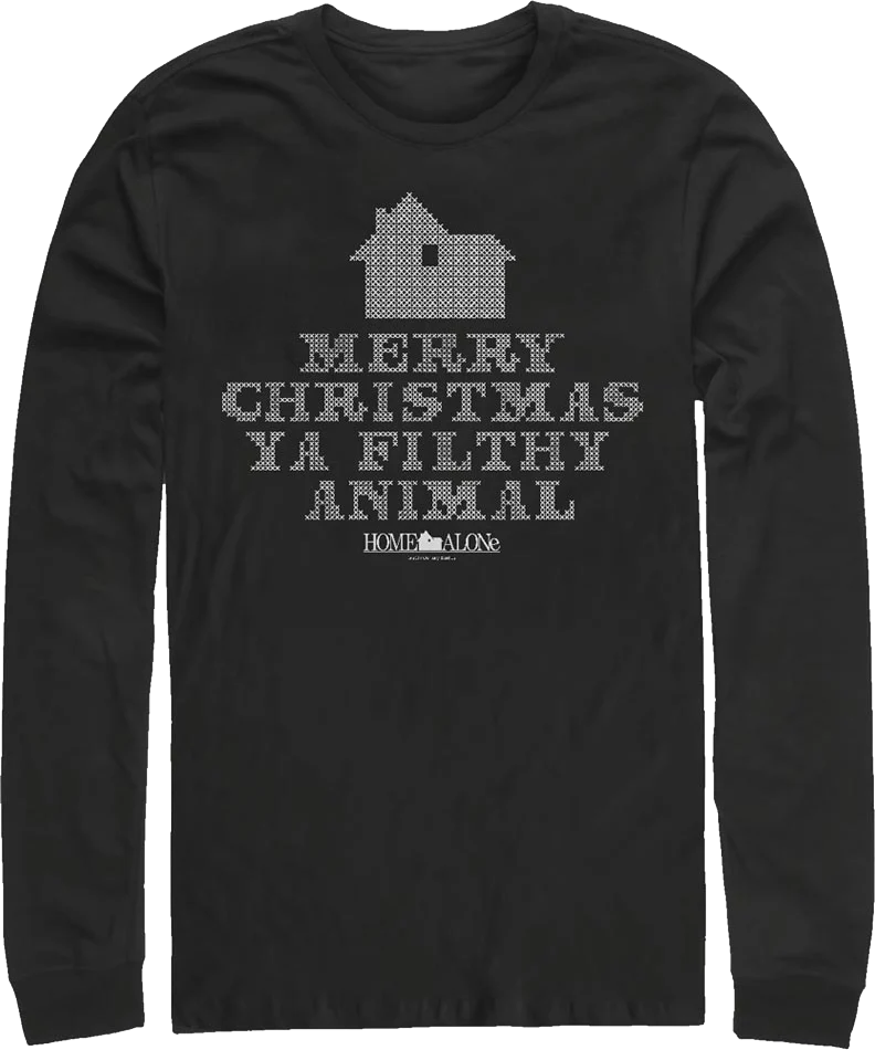 Faux Ugly Knit Christmas Sweater Home Alone Long Sleeve Shirt