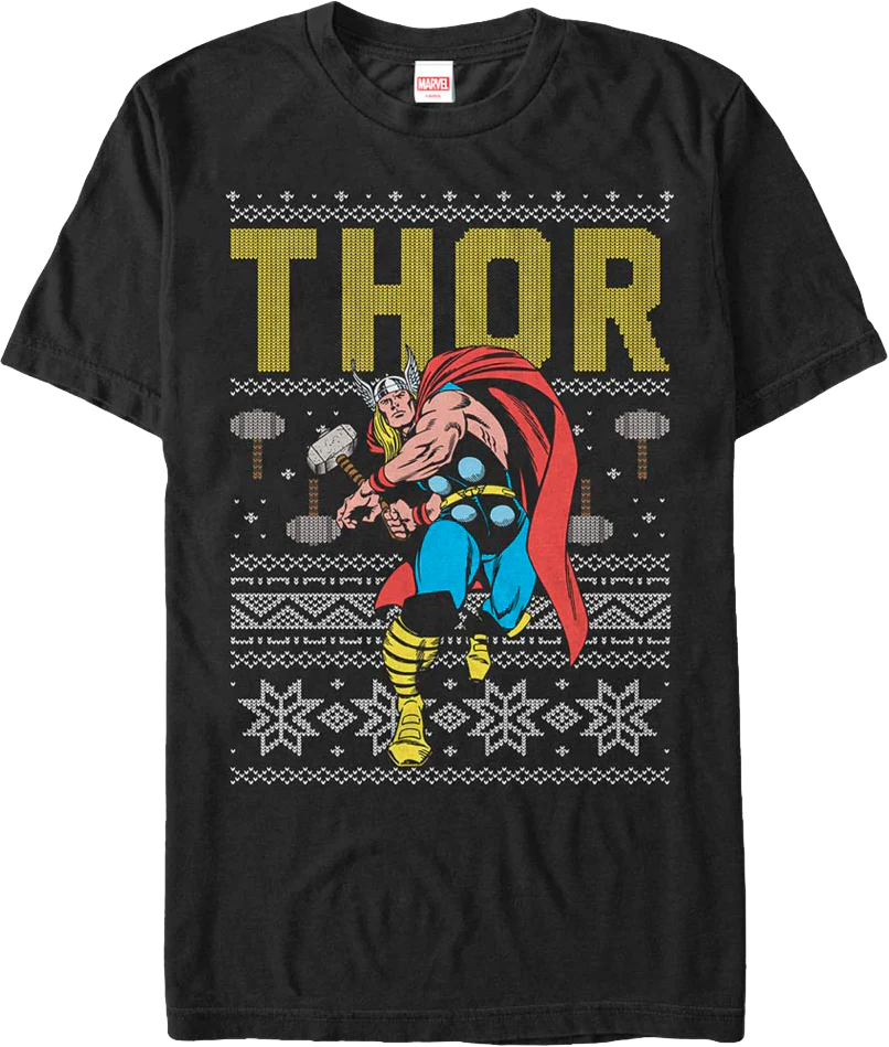 Faux Ugly Thor Christmas Sweater Marvel Comics T-Shirt