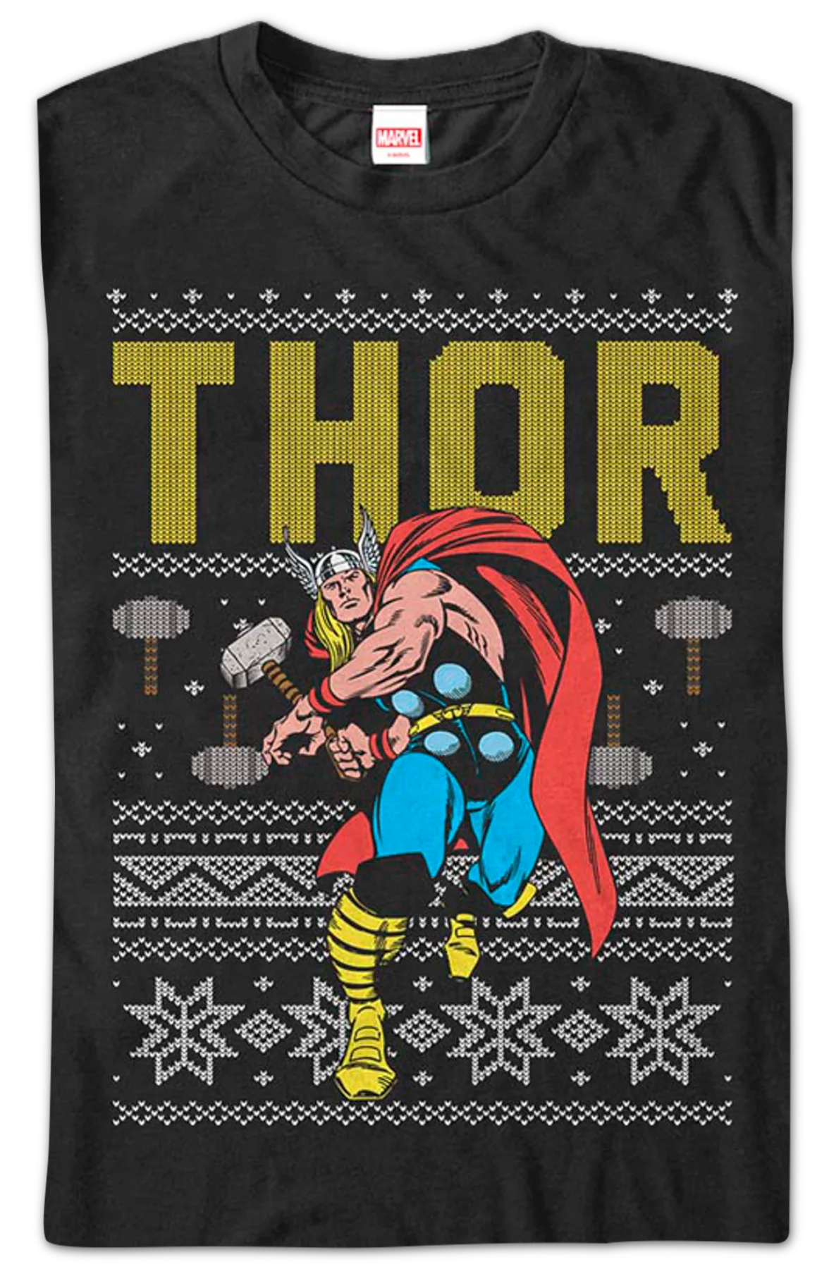 Faux Ugly Thor Christmas Sweater Marvel Comics T-Shirt - Image 2