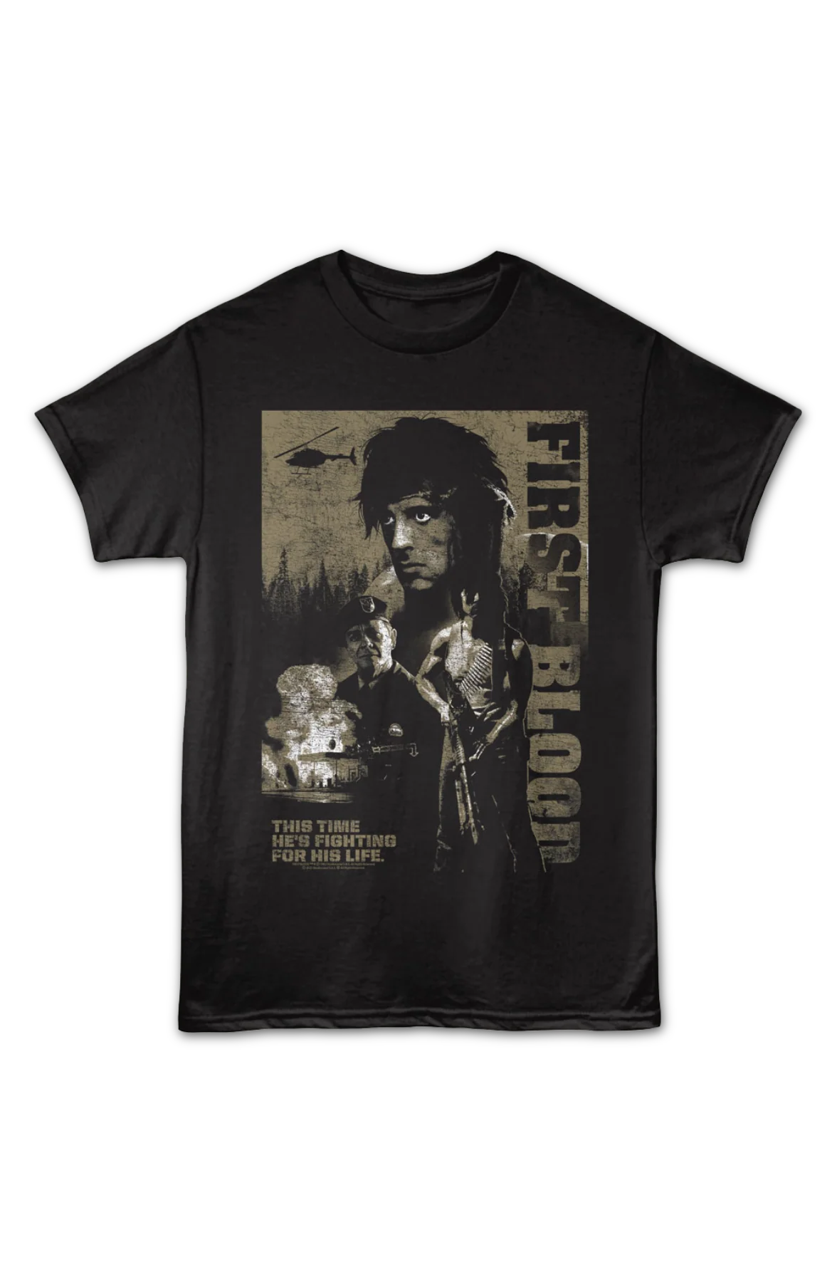 First Blood Tagline Poster Rambo T-Shirt - Image 2