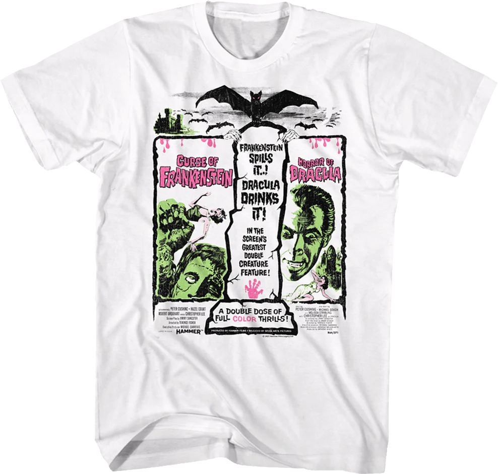 Frankenstein And Dracula Double Feature Poster Hammer Films T-Shirt