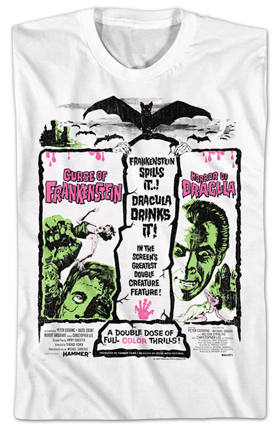 Frankenstein And Dracula Double Feature Poster Hammer Films T-Shirt - Image 2