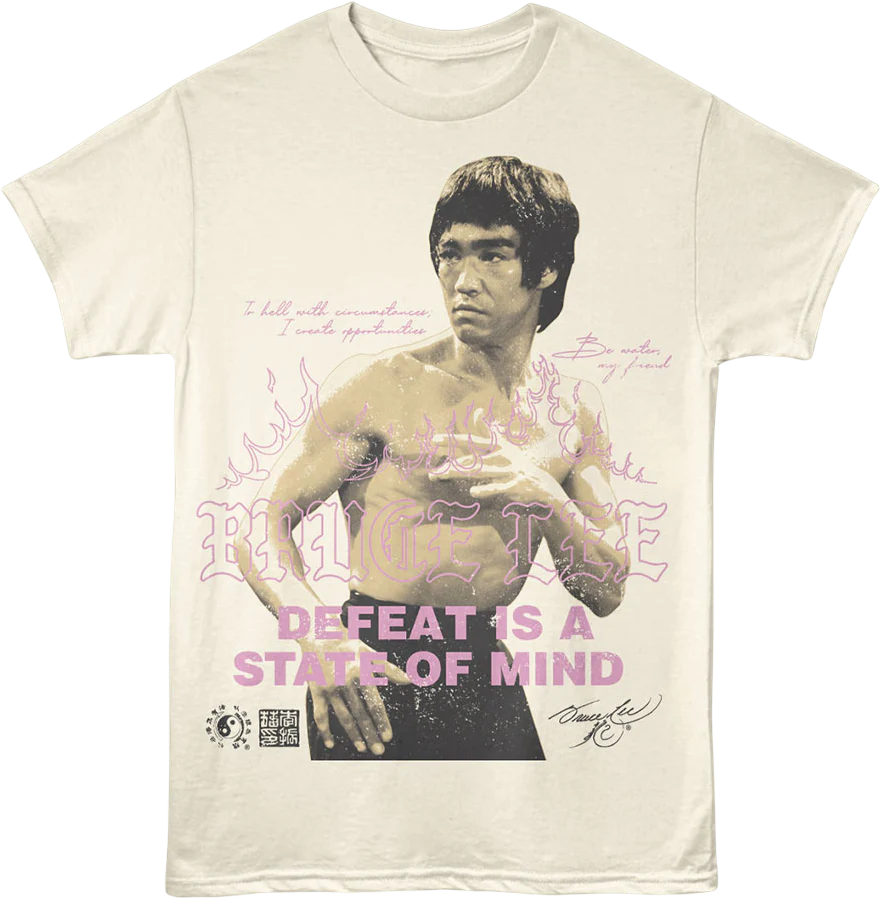 Front & Back Defeat Is A State Of Mind Bruce Lee T-Shirt