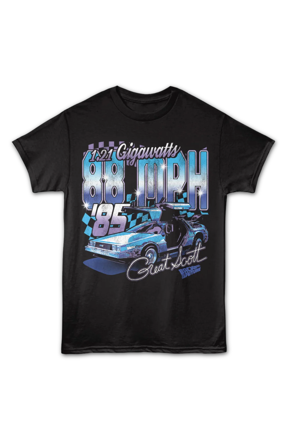 Front & Back DeLorean Racing '85 Back To The Future T-Shirt - Image 2