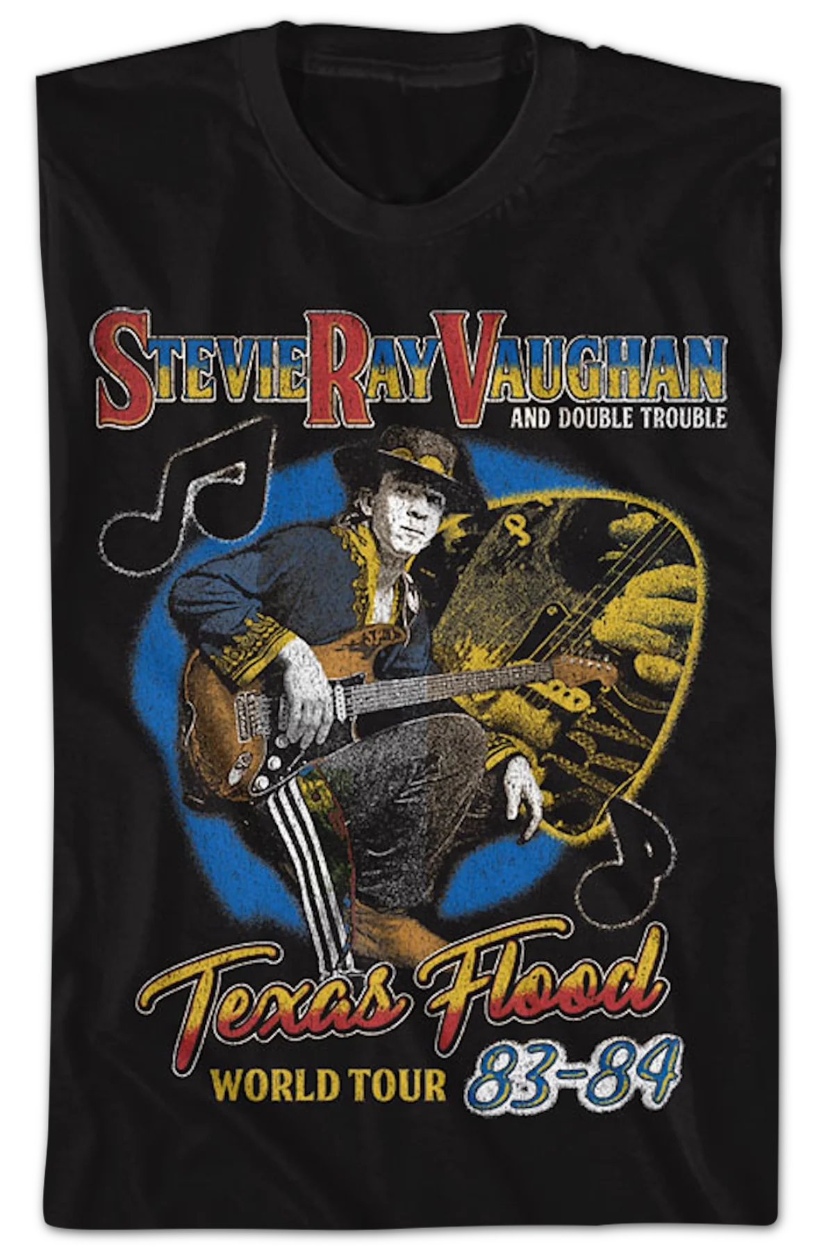 Front & Back Texas Flood World Tour Stevie Ray Vaughan T-Shirt - Image 2