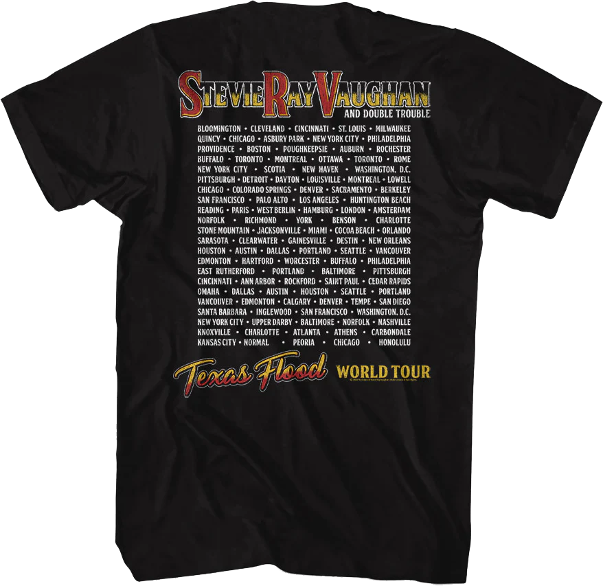 Front & Back Texas Flood World Tour Stevie Ray Vaughan T-Shirt - Image 3
